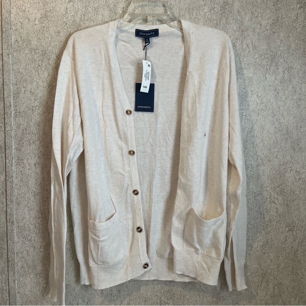 Crown & Ivy Beige Cardigan Sweater Womens small NWT